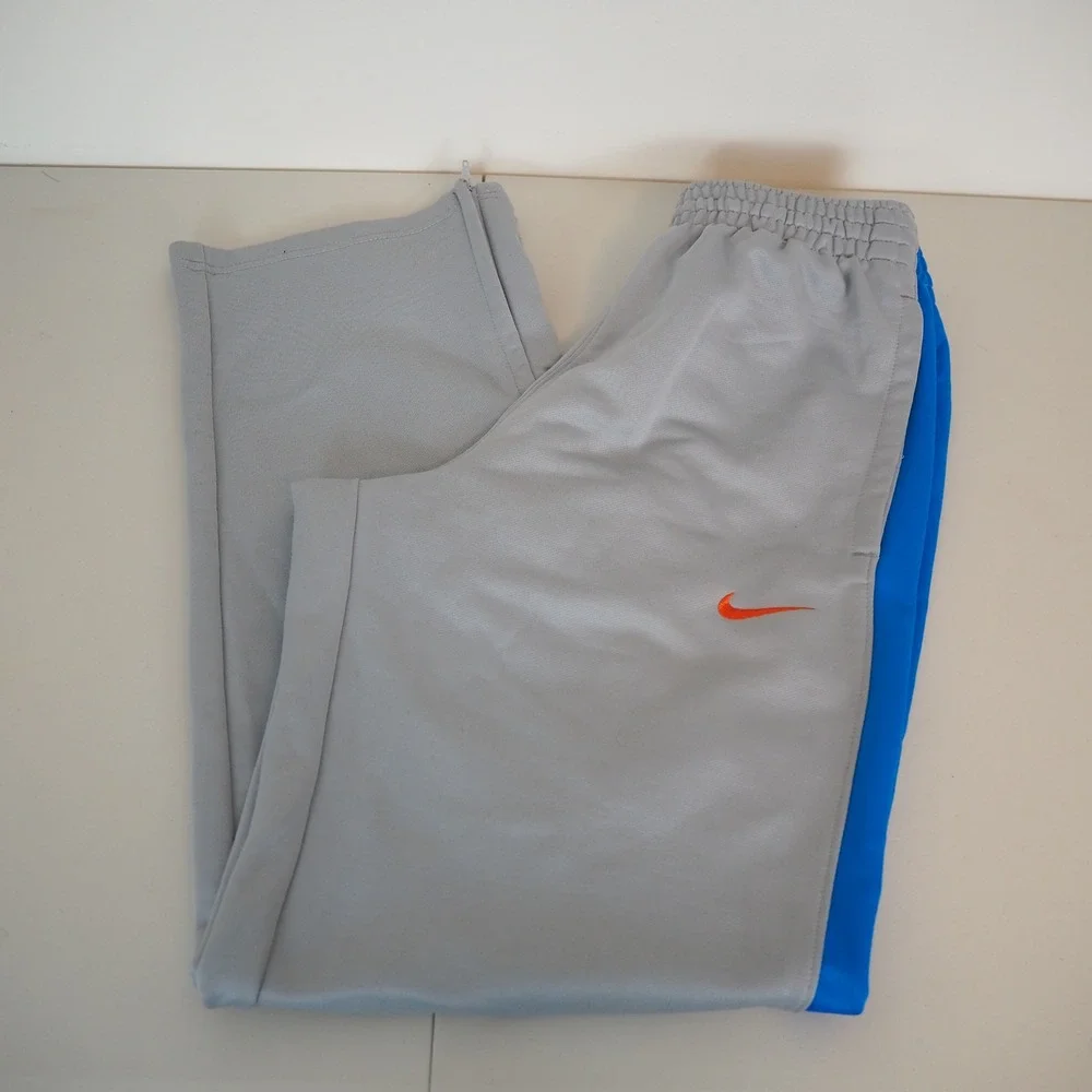 Nike Dri-Fit Track Pants Men's Size Medium Gray‎ Blue Orange Zip Up Ankle